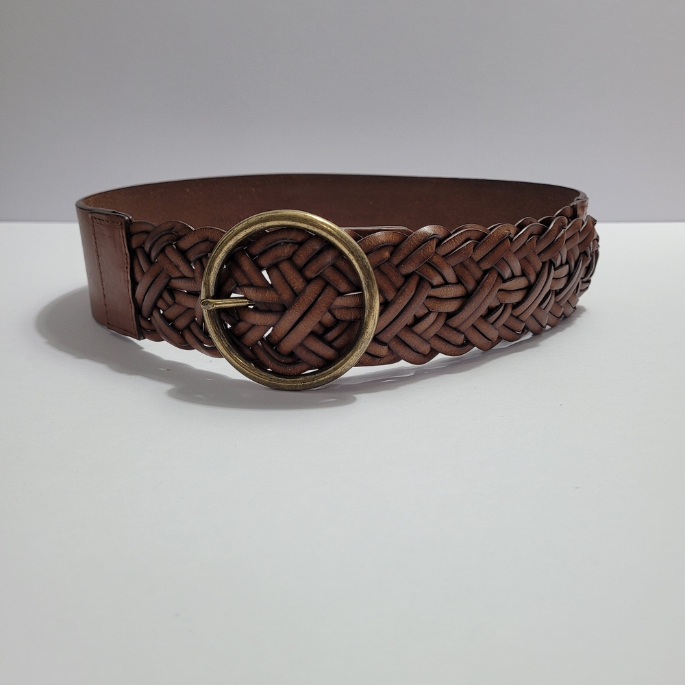 LOFT Ann Taylor Brown and Gold Woven Belt with Classic Buckle